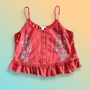 FOREVER 21 Coral Knit Embroidered Top